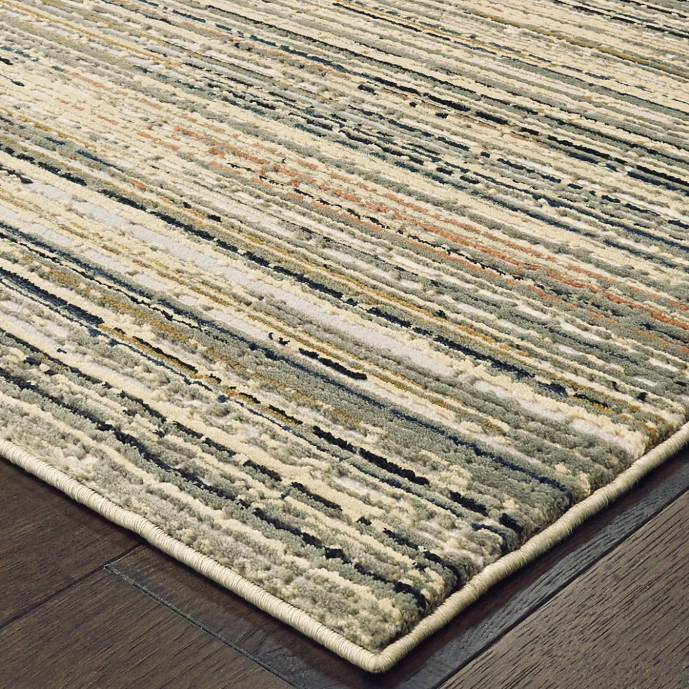 Ivory Sage Abtract Lines Indoor Runner Rug Contemporary Area Rugs