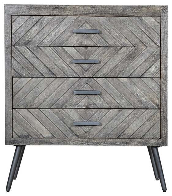 Maklaine Patterned Wood 4 Drawer Accent Dresser Chest in Gray Accent