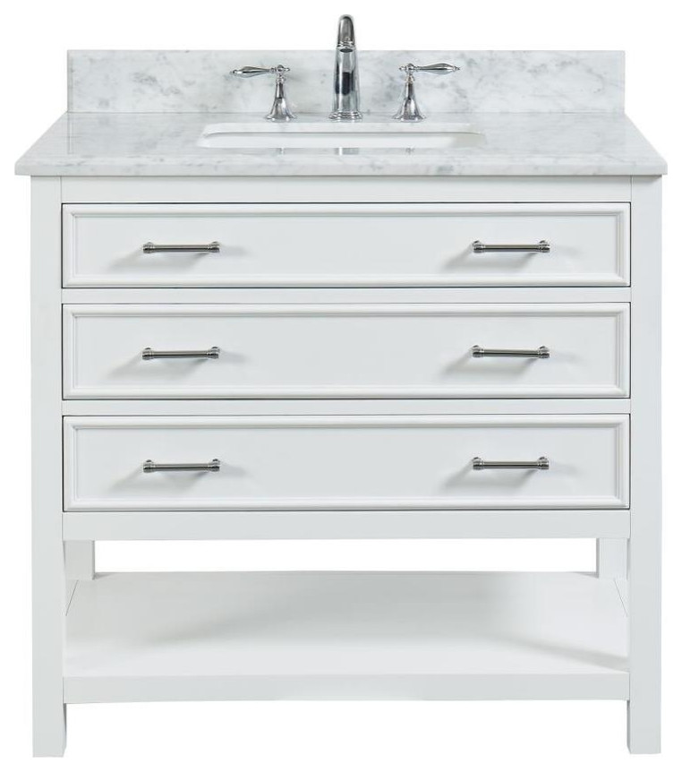 Manhattan Dove White 37" Single Sink & Carrara Marble Top Bathroom
