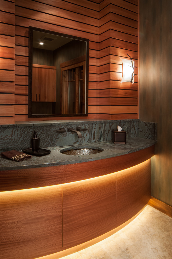 This is an example of a contemporary powder room in Portland.