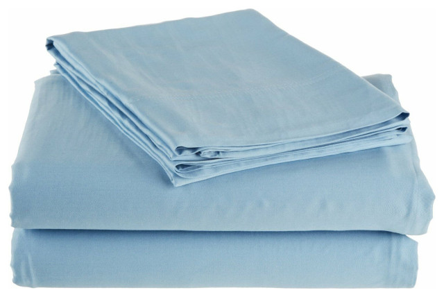 300 Thread Count Deep Fitted Flat Bed Sheet Set, Light Blue, Cal King