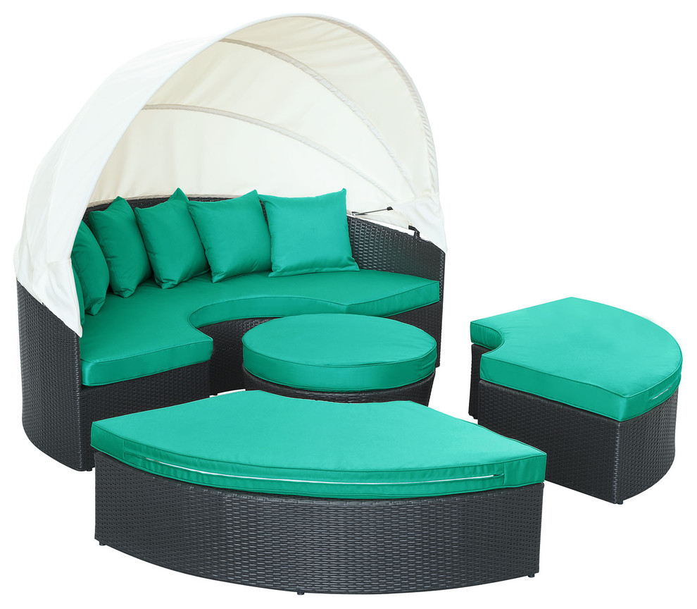 Quest Canopy Outdoor Patio Daybed, Espresso Turquoise