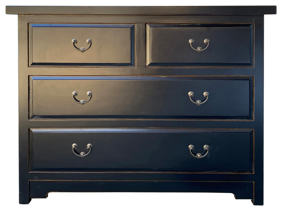 Oriental Black Lacquer 4 Drawers Sideboard Credenza Dresser