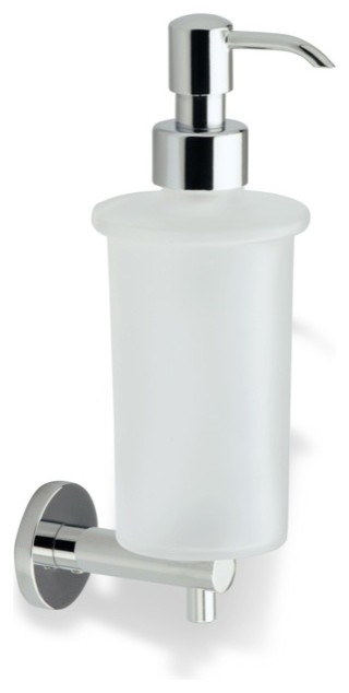 Wall Mounted Round Frosted Glass Soap Dispenser With Brass Mounting, Chrome