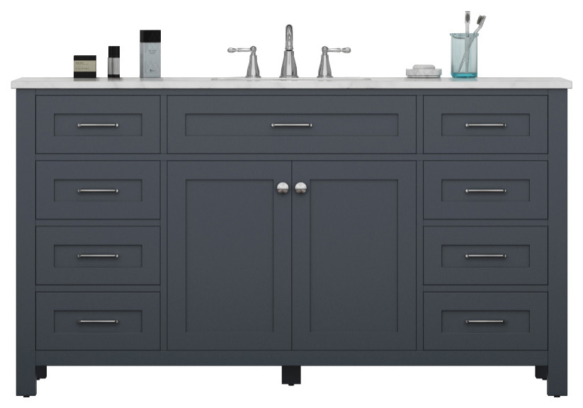 Norwalk 60" Single Bathroom Vanity With Carrera Marble Top, Gray