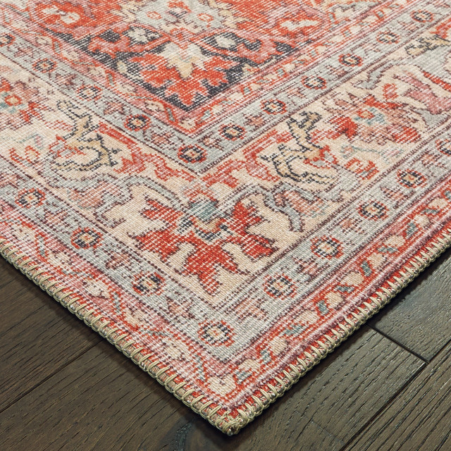 Scarlett Faded Medallion Red Gray, Red Gray And White Area Rugs