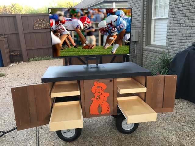 Rolling Rustic Tv Media Cart Traditional Patio Dallas By