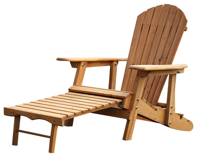 Outdoor Adirondack Chair Recliner With Slide Out Ottoman, Kiln Dried
