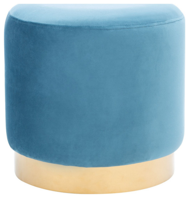 Zena Round Ottoman Denium Blue/Gold Modern Footstools And Ottomans