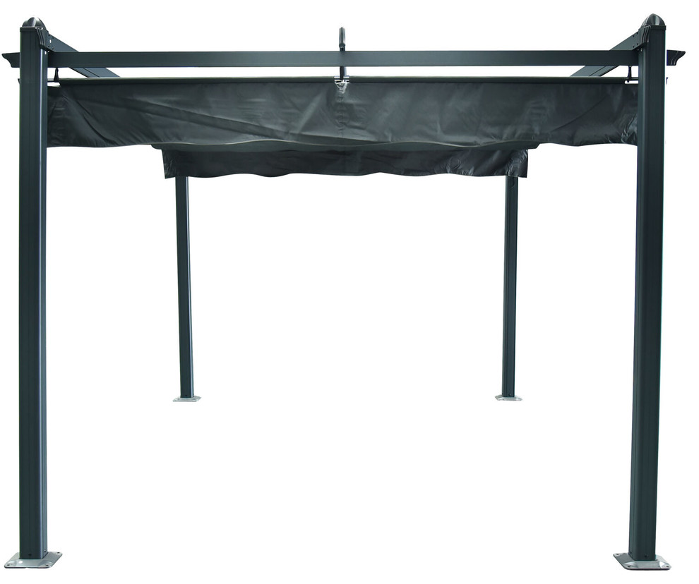 10'x10' Aluminum Pergola With Adjustable Canopy Cover, Dark Gray