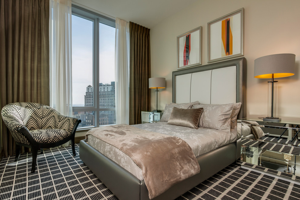 Bedroom - contemporary carpeted bedroom idea in Philadelphia with beige walls