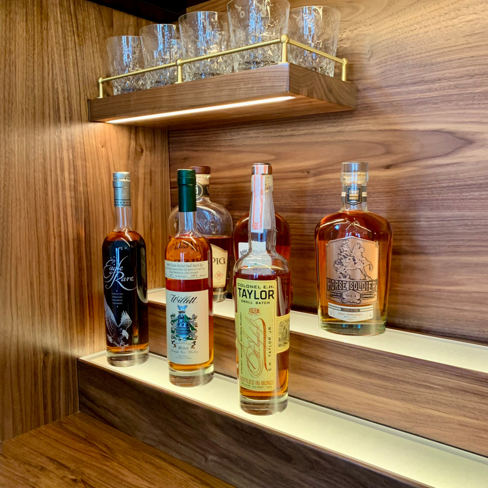 Black Walnut Home Bar w/ Custom LED Lighting Modern Home Bar