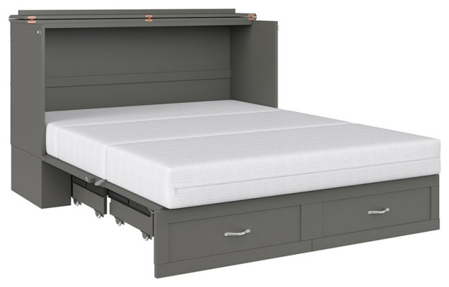 Bowery Hill Traditional Solid Wood Murphy Queen Size Bed Chest in Gray
