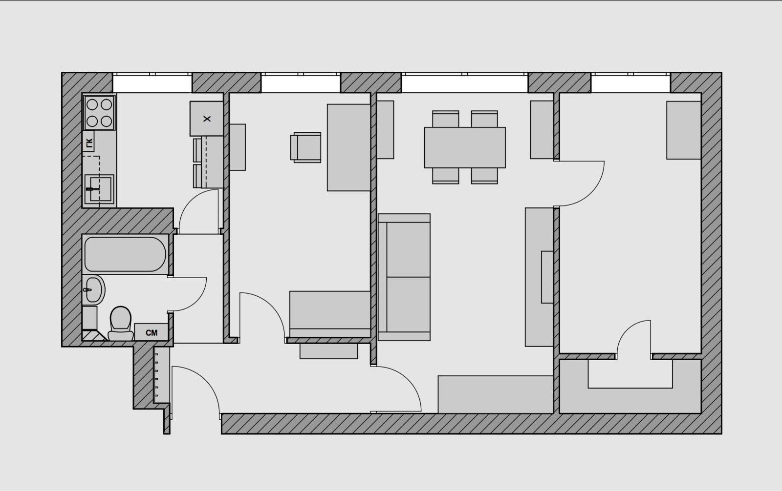 Дизайн трехкомнатной квартиры: планировка и фото-идеи интерьера на примере  трешки в хрущевке | Houzz Россия