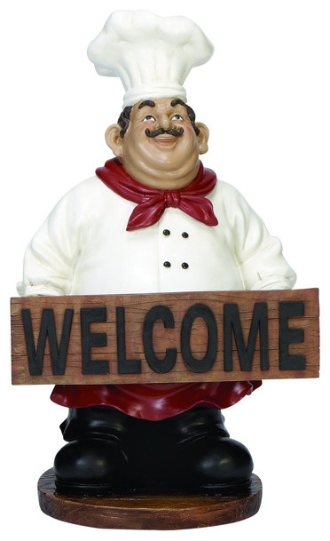 Urban Designs French Chef Figurine With Welcome Sign Kitchen Decor