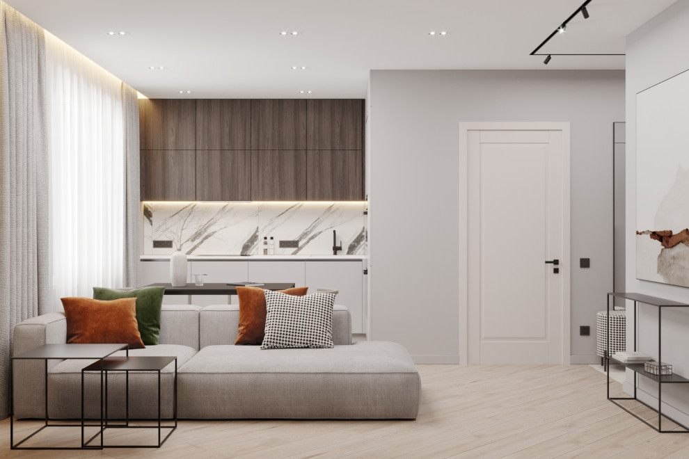 Дизайн кухни-гостиной в ЖК Ньютон