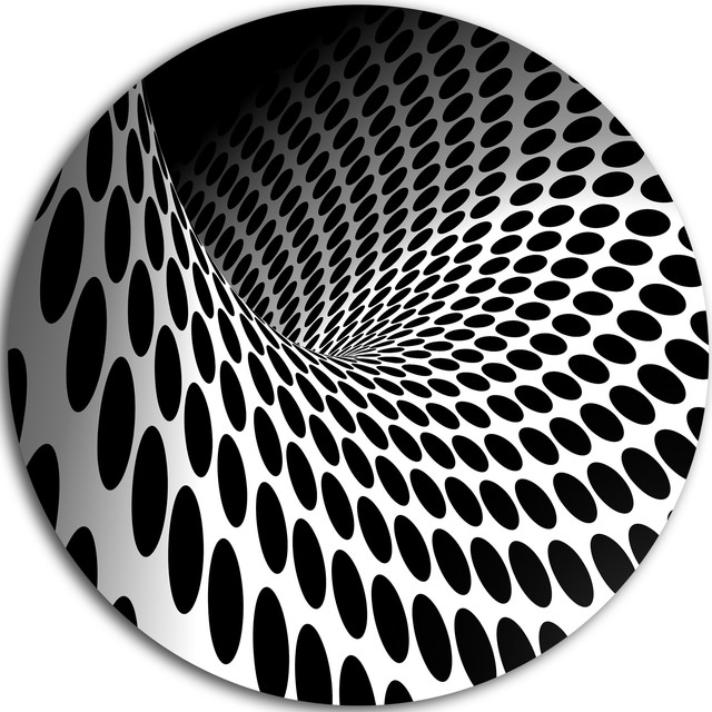 Waves and Circles Black n' White, Abstract Art Round Metal Artwork