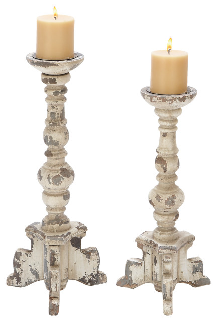 Vintage White Wood Candle Holder Set 20408