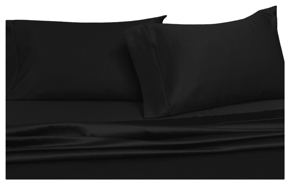 100 Cotton Waterbed Sheet Set, 450 TC Solid, Single Contemporary Sheet And Pillowcase Sets