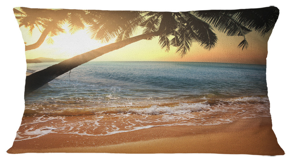 Beautiful Sunset On Tropical Beach Seashore Throw Pillow, 12"x20"