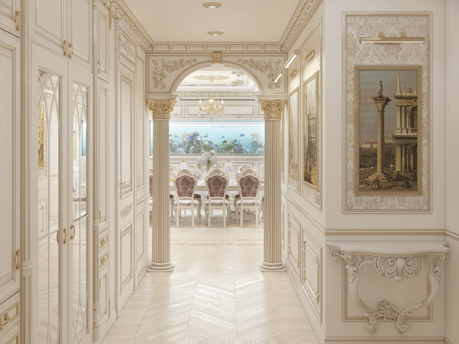 Проект "Дворянское гнездо", г. Новосибирск (блок кухни-гостиной)