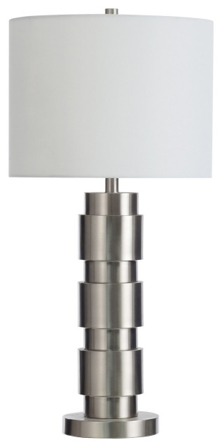 Brushed Steel Table Lamp Modern Layered Base White Shade
