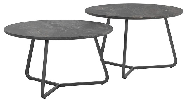 2 Piece Coffee Table Set Matte Black Base With Faux Slate Round Top Transitional Sets By Decor Love Houzz 2 Piece Coffee Table Set Matte Black, Black Slate Top Coffee Tables