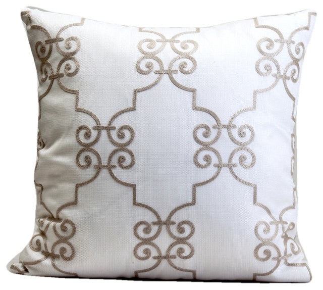 White Pillow Cover, Designer'S Decorative, Scroll Design, 24"x24"