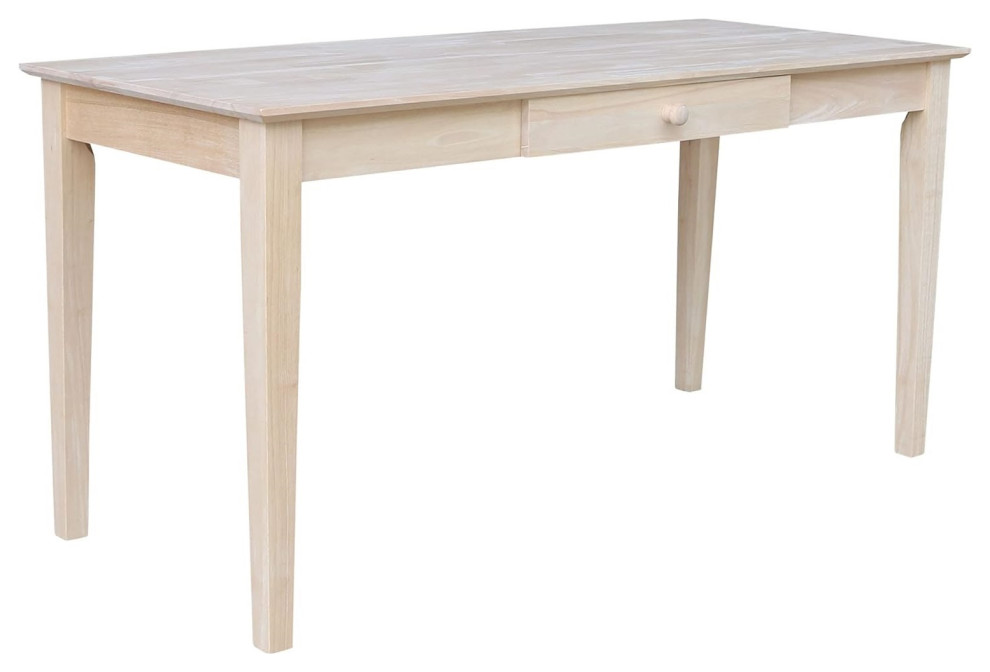 Elegant Unfinished Desk with Storage Drawer, Tapered Legs, and Rectangle Top Farmhouse Desks