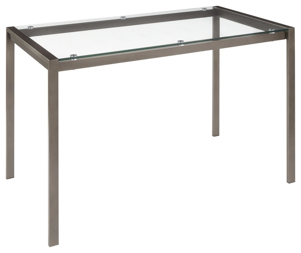 Fuji Industrial Dining Table, Clear Glass, Antique Metal