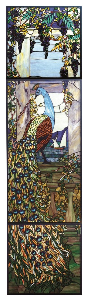 Meyda 21"x80" Tiffany Peacock Wisteria Stained Glass Window