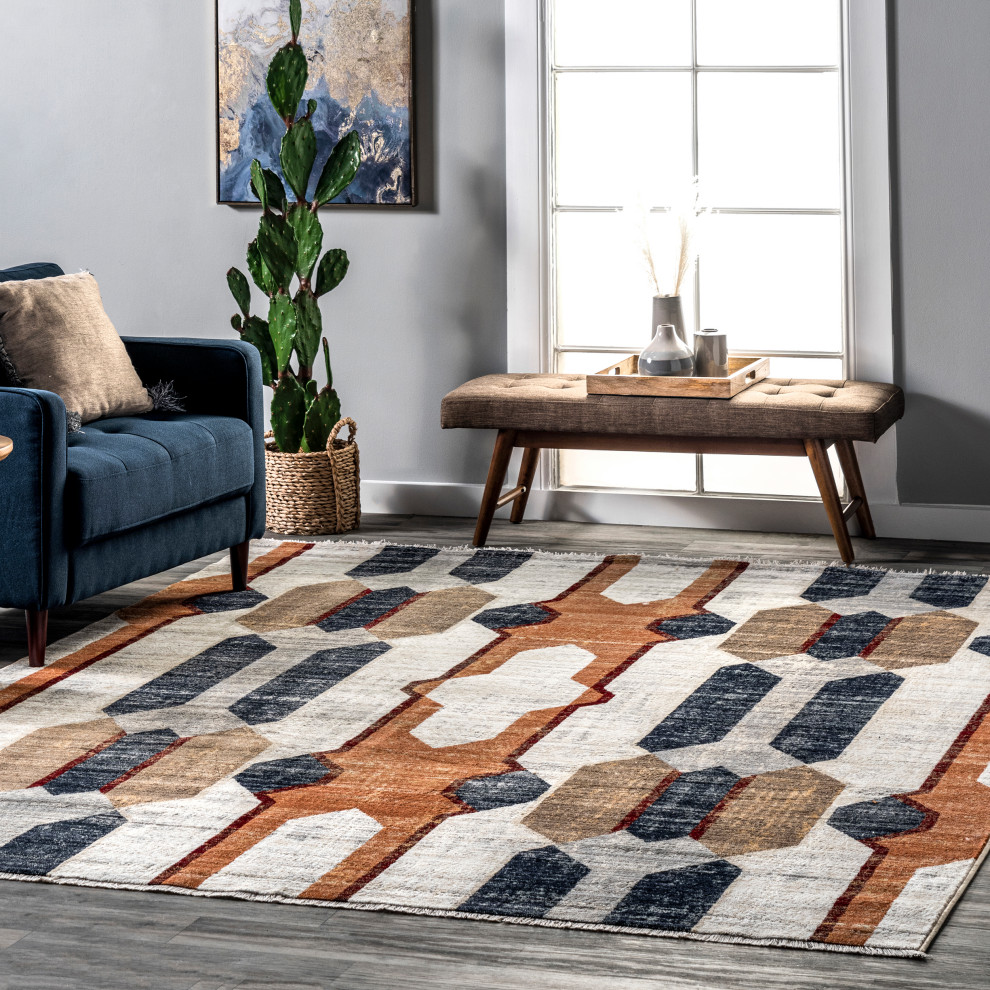 nuLOOM Marita Distressed Geometric Area Rug, 8' x 10' Contemporary Area Rugs by nuLOOM Houzz