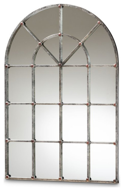 Baxton Studio Vintage Farmhouse Silver Finished Arched Window Wall Mirror