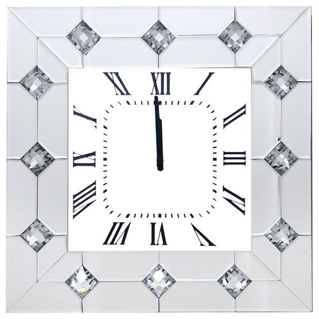 ACME Hessa Square Wall Clock with Faux Rhinestones Inlay Wood Frame in