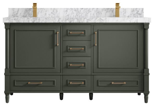 Aberdeen 60 Double Bathroom Vanity Pewter Green 2" Carrara Marble ...