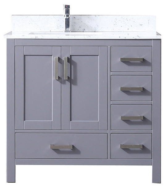 36 Single Vanity Dark Grey White Carrera Marble Top Square Sink No Mirror