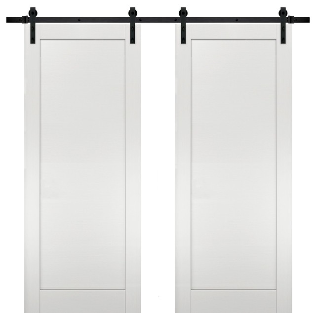 Double Barn Doors Hardware Quadro 4111 White Ash 13ft Rail