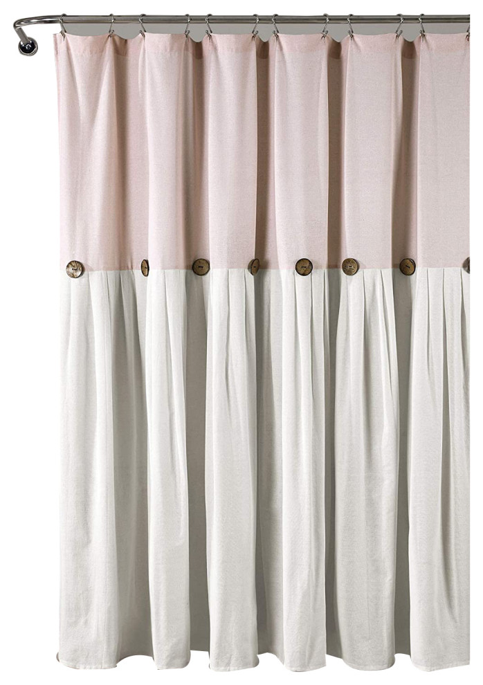 Lush Decor Linen Button Shower Curtain Blush/White 72X72 Transitional
