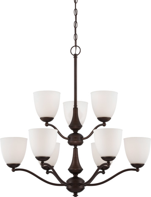 Nuvo Patton 9-Light Prairie Bronze and Frosted Glass Chandelier