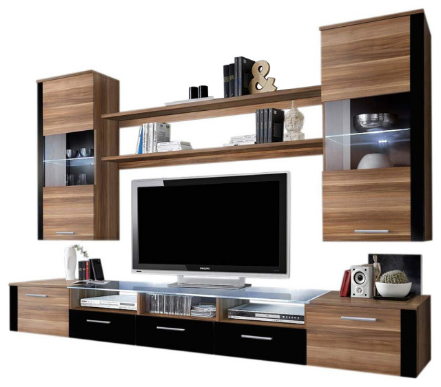 Fresh Modern Wall Unit Entertainment Center with LED Lights Contemporary Entertainment