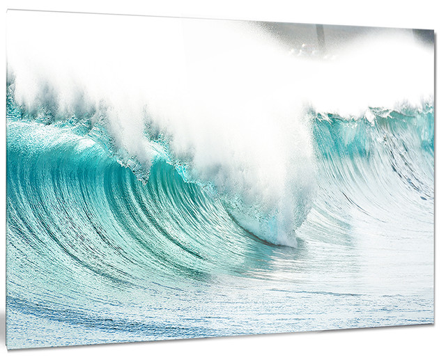Designart Massive Blue Waves Breaking Beach' Seashore Metal Circle
