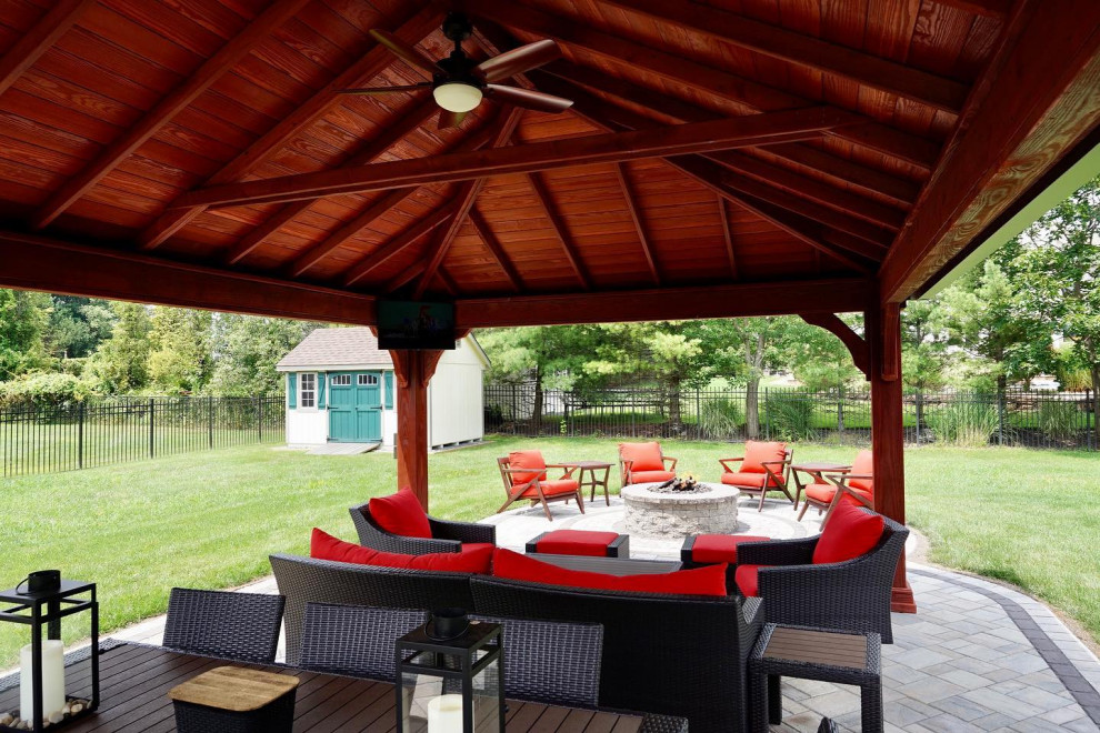 Monroe, NJ: Paver patio with Outdoor Living, Pavilion, Firepit & Pizza oven
