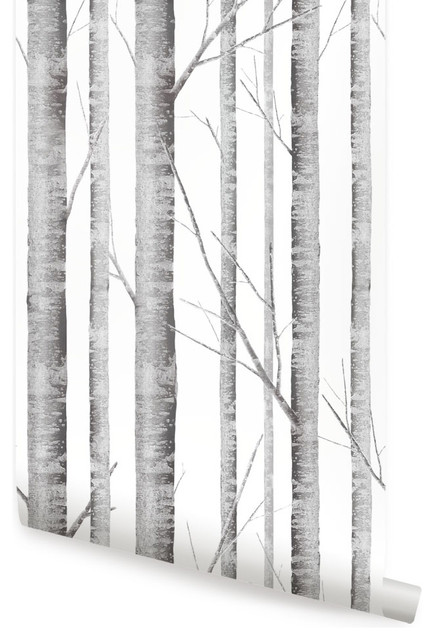 Birch Tree Peel and Stick Vinyl Wallpaper, Gray, 24"x108"
