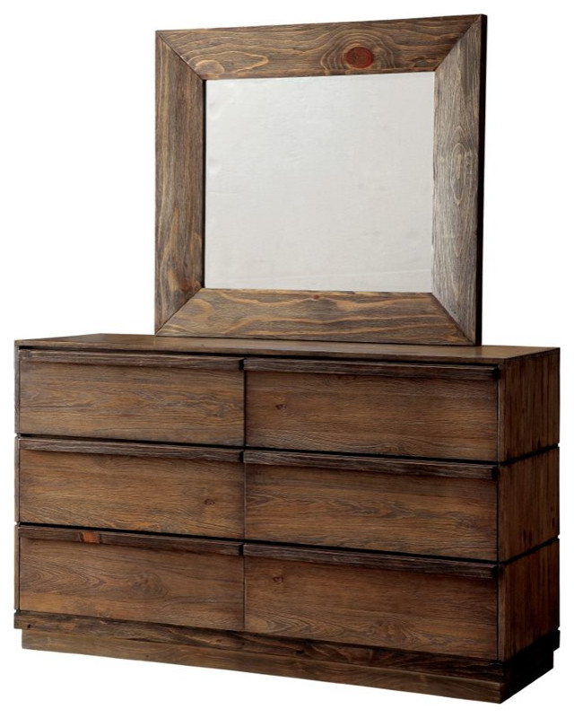 Furniture of America Benjy Solid Wood 2-Piece Dresser and Mirror in Natural Tone