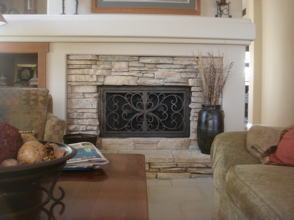 Stacked Stone Fireplace Traditional Living Room San Diego