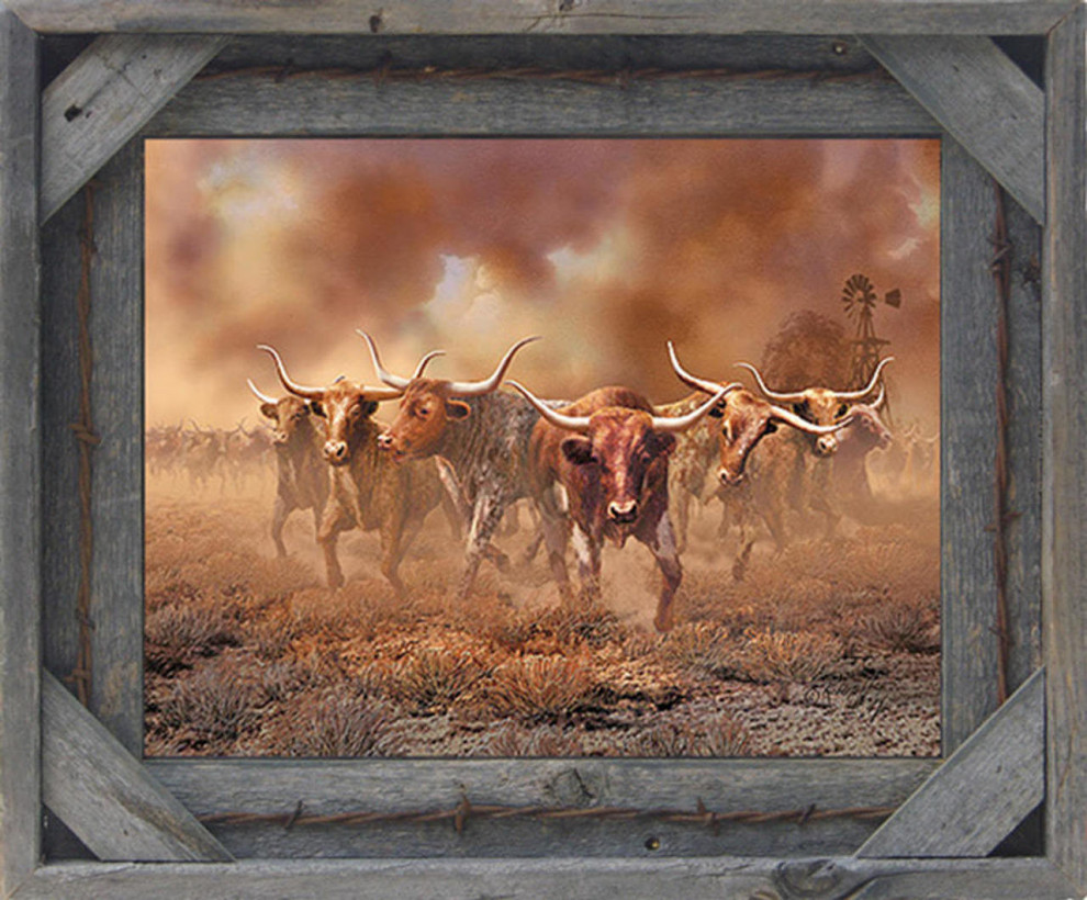 Barb Wire With Cornerblock Barnwood Picture Frame, 24"x36"