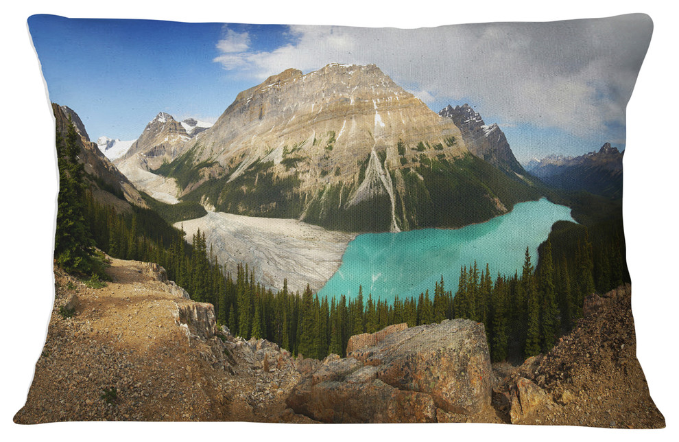 Peyto Lake Glacial Panorama Landscape Printed Throw Pillow, 12"x20"