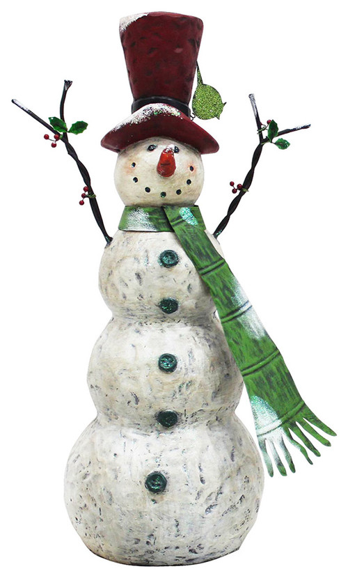 Tall Snowman Statuary With Green Scarf
