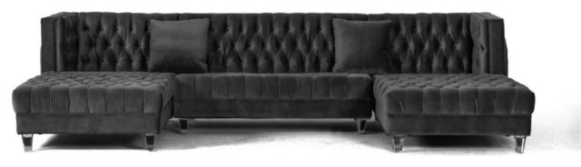 Maya Modern Gray Velvet U Shaped Sectional Sofa