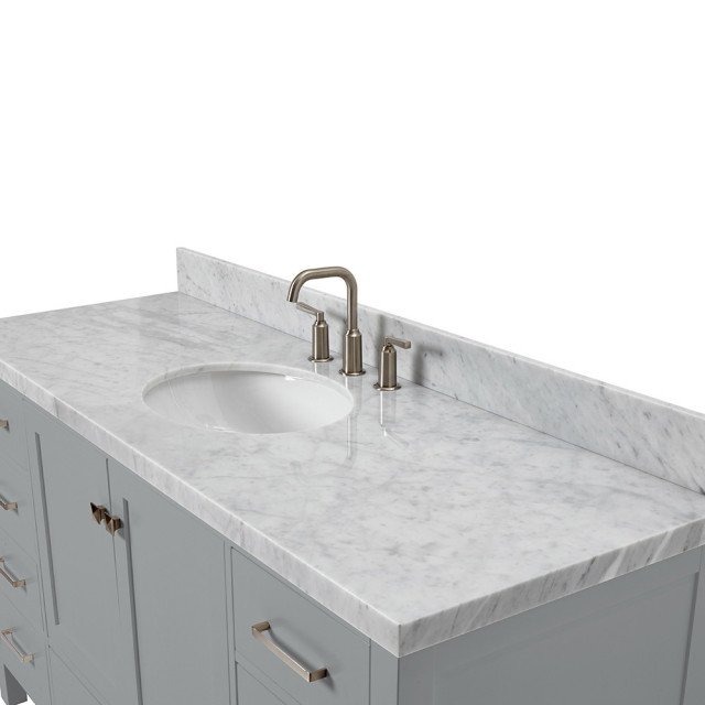 ARIEL Cambridge 61" Single Oval Sink Bathroom Vanity Gray with Marble ...